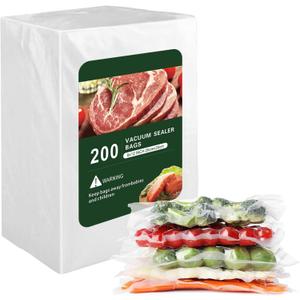 Vacuum Sealer Bags for Food - 200 Quart 8'' x 12'' Pre-Cut Food Saver Bags Quart Size, Heavy Duty Vacuum Bags for Food, BPA Free Vacuum Seal Bags for Freezer Storage, Seal a Meal or Sous Vide