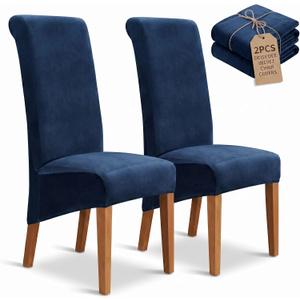 Deisy Dee Stretch XL/Oversized Extra Large Velvet Dining Room Chair Covers for Kitchen DiningRemovable Washable Chair Protectors Slipcovers (Navy, 2)