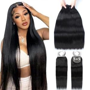 16A Straight Bundles Human Hair with 5x5 HD Lace Closure (16 18 20+14") 100% Real Human Hair 3 Bundles with Closure 3X Longer Lifespan 100% Unprocessed Straight Hair Bundles with Closure Natural Color