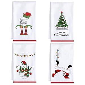 HunnmingRe Snow 4 Pcs Large Christmas Bath Towels for Bathroom 28" x 16" Christmas Bath Hand Towel Xmas Bathroom Decoration for Holiday Seasonal Xmas Winter Decor Kitchen Farmhouse (Stylish)