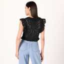 The Drop Womens Margo Tie Front Ruffle Detail Sleeveless Blouse (Black, L)