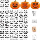 Gustum 80 Designs Pumpkin Stickers for Decorating, Jack-O'-Lantern Face Craft Decals, Pumpkin Carving Stickers Kit, Halloween Decorations Supplies Trick or Treat Party Favors for Kids