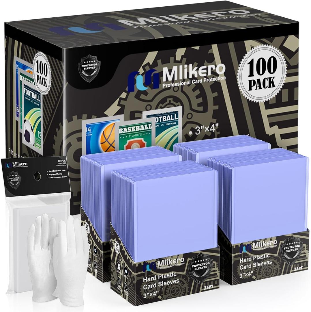 200 Card Sleeves Top Loaders for Cards, 3"X4" Top loaders for Cards, Premium Baseball Card Protectors Hard Plastic for Sports and Game Cards (100 Top Loaders + 100 Clear Sleeves)