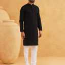 Sojanya (Since 1958 Men'S Ethnic Motifs Embroidered Sequinned Cotton Long Kurta (Black, S)