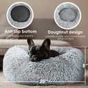 28in Large Dog Bed, Medium Size Dog and Cats, Calming Donut Bed for Puppy and Kitten, Washable Round Fluffy Pet Bed (Light Grey)