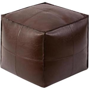 Pouf Ottoman - Unstuffed Handmade Faux PU Leather Moroccan Style, Eco-Friendly Pouf Cover with Storage Potential, Foot Rest for Living Room, Floor Chair Gifts for Men & Women (Coffee Brown)
