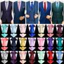 TIE G Solid Satin Woven dyed Color Formal Black Necktie and Pocket Square Sets in Gift Box (Dark Navy)