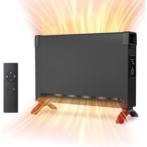 BREEZEHEAT Convection Panel Heater 1500W, Energy Efficient Electric Space Heater for Indoor Use w/Remote Control, Silent Operation, Slim Design for Large Room, Home Office (Black)