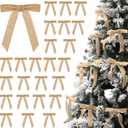 Sea Team 24-Pack Velvet Ribbon Bows, Decorative Bowknot for Christmas Tree, Wreath, Garland, Art Crafts, Bouquets, Seasonal Decorations, Beige (1'' Wide, 5 x 7 Inch)