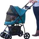 Pet Gear No-Zip Happy Trails Lite Pet Stroller for Cats/Dogs, Zipper less Entry, Easy Fold with Removable Liner, Safety Tether, Storage Basket + Cup Holder, 3 Colors (NEW Juniper)