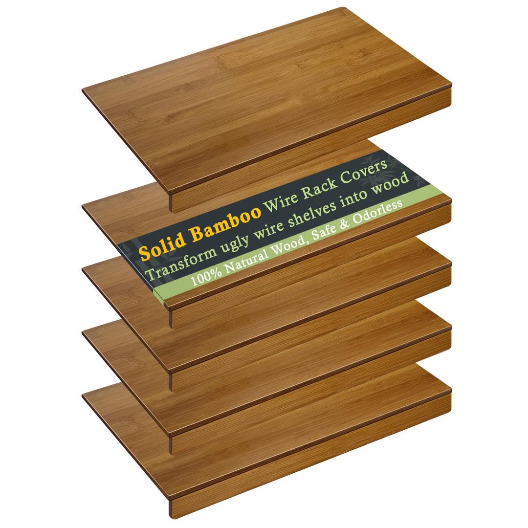 Fobyni Solid Carbonized Bamboo Wire Shelf Covers for Wire Shelving, Wire Rack Covers for Pantry Shelves, Tool-Free & Snap-On (5pcs, 37" W x 16" D)