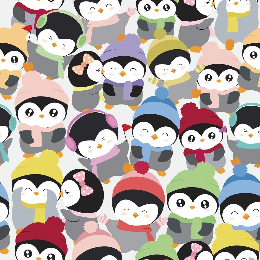 Cute Winter Penguins Peel and Stick Wallpaper, Self Adhesive Removable Wall Decor, for Home Bedroom Cabinets Thicken 17.3" x 118"