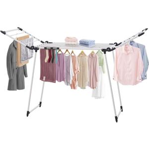 Clothes Drying Rack, Gullwing Laundry Rack, Collapsible, Space-Saving Laundry Rack, with Sock Clips, for Clothes, Towels, Linens, Indoor/Outdoor (68.9*23.6*42.5in-Grey)