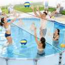 Above Ground Pool Volleyball Net Set, Adjustable 10-27FT Width Swimming Pool Volleyball Net, Outdoor Poolside Games with Ball, Carry Bag, Pump, Poles - Fun Swimming Water Games for Kids Adults Family