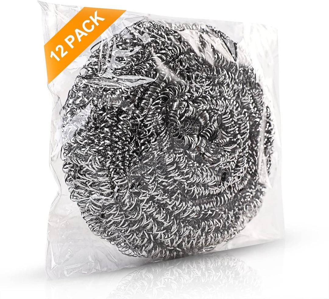 12Pack Upgraded Steel Wool Scrubbers - Premium Stainless Steel Scrubber, Metal Scouring Pads, Steel Wool Pads, Kitchen Cleaner, Heavy Duty Cleaning Supplies - Especially for Tough Cleaning