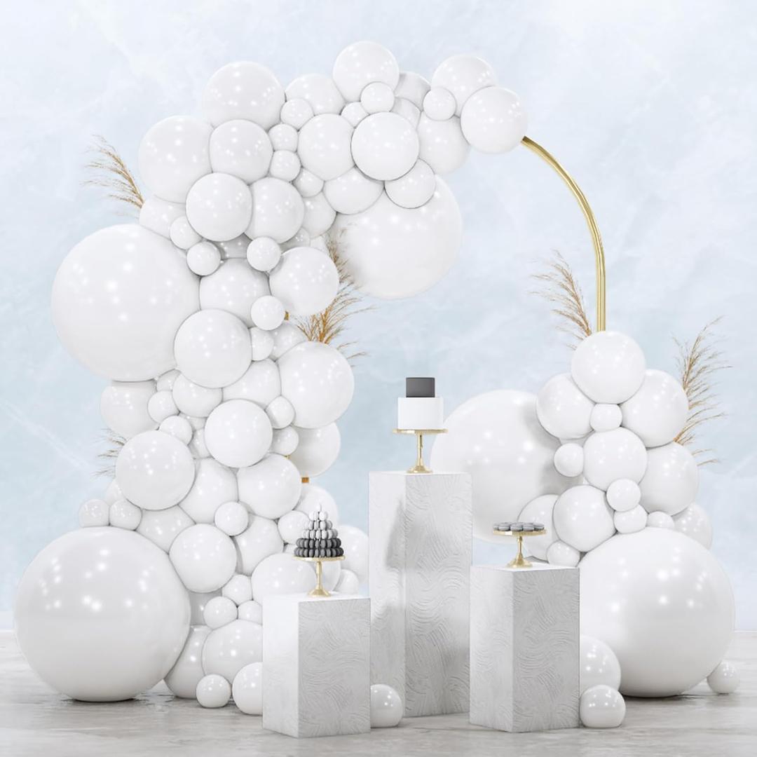 PartyWoo White Balloons 100pcs Different Sizes Pack of 18 12 10 5 Inch Matte White Latex Balloon Arch Kit Garland for Wedding Bridal Graduation Baby Shower Birthday Party Decorations White-Y13