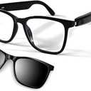 Smart Glasses for Men Clear Bluetooth Sunglasses for Women with Magnetic UV400 Polarized Lenses Anti-Blue Light, Bluetooth 5.4, Built-in Microphone,Speaker (with Black Lens)