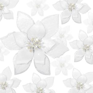 WILLBOND 24 Pcs 3 Size Poinsettia Flower Artificial Christmas Decor Glitter Poinsettia Christmas Ornaments Faux Flowers for Xmas Tree Outdoor(4/6/7.9 Inches,White)