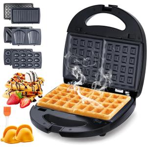 6 in 1 Waffle Iron Set, Panini Press Grill and Electric Sandwich Maker with Removable Non-Stick Plate, Ideal for Cooking Grilled Cheese, Tuna Melts, Burgers