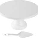 Round Cake Stand 9.84 Inch with Spatula, White Cupcake Stand Bamboo Fiber, Dessert Display Plates for Snacks, Cookies, Candy Dish for Birthday Parties, Weddings, Baby Shower and Other Events (White-9.84inch)