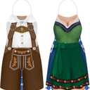 Hillban 2 Pcs Oktoberfest Aprons Women Mens German Apron Oktoberfest Costume for Couples Cooking BBQ Party Favor Gifts(Delicate Style)