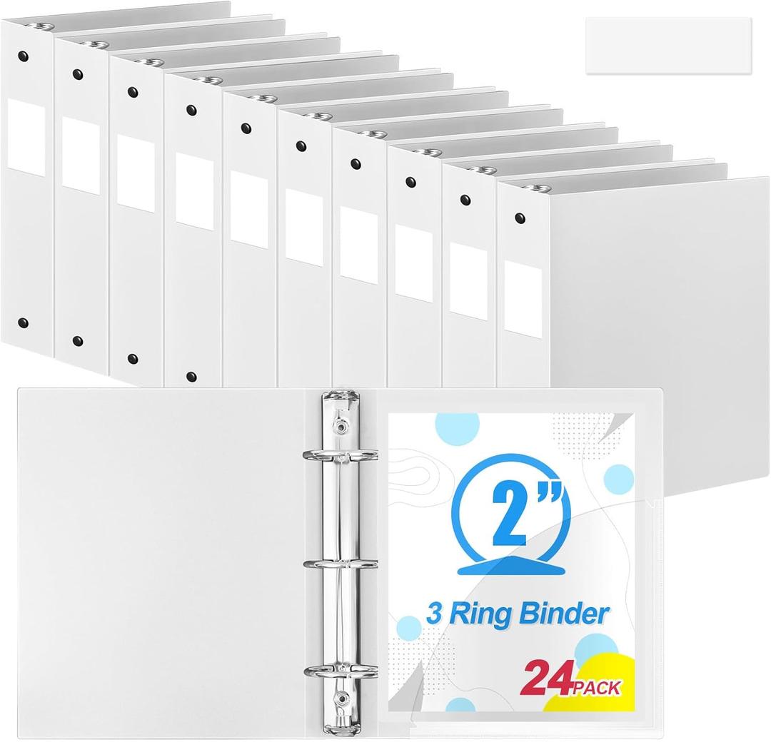 Henoyso 24 Pack 3 Ring Binder 2 Inch Binder for School Office, White