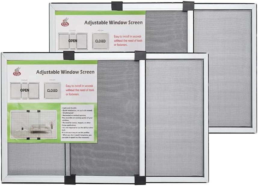 [MEASURE FIRST] FLYZZZ Window Screen, FIXED 19.68" HEIGHT, Fits Window Opening Width 28" to 52", Adjustable Sliding Screen Insert, Large, 2-Pack
