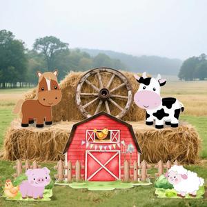 5 Pcs Farm Animal Birthday Decorations - 16.9-33.2 Inch Large Farm Animal Cardboard Cutouts Barnyard Birthday Decorations for Yard Signs Baby Shower Photo Booth Props Trunk or Treat Decor