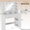 LUCKRACER Vanity Desk with LED Lights Mirror & Charging Station, Makeup Vanity with Storage Drawers and Shelves, Modern Dressing Table for Women Girls Bedroom, Ivory White, Size: 2 Drawers