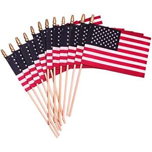 TUTARE 50 American Flags on Stick - Handheld Spearhead US Flag for 4th of July, Memorial Day Event Decorations - Patriotic Decor for Indoors & Yard - Wooden Stick, Cotton Fabric (4"X6" - 12 Pack)