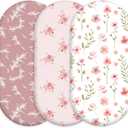 Floral Bassinet Sheets Girl 3 Pack, Breathable Cozy Fitted Mattress Sheet, Elastic Travel Bassinet Fashionable, Standard Cradle Safe Sheets for Baby Boy Girls 32" x 16"