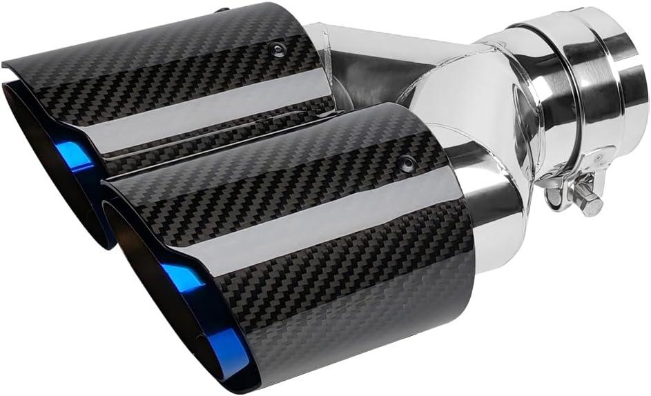 Carbon Fiber Exhaust Tips 2.5" Inlet to Dual 3.5" Outlet Tailpipe Fit for 2.36-2.5 Inch Exhaust Pipe (Glossy Blue)