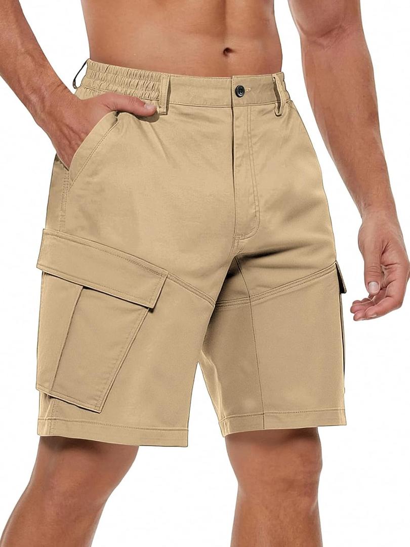 2 x Men's Cargo Shorts Drawstring Classic Chino Stretch Shorts with 6 Pockets