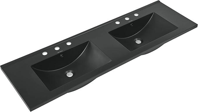 60" Vanity Top Bathroom Sink in Matte Black with 3 Holes