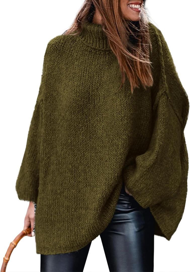 PRETTYGARDEN Women's 2026 Fall Turtleneck Oversized Sweaters Long Sleeve Chunky Knit Pullover Tops Winter Fashion Clothes (Medium, Army Green)