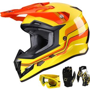 GLX GX623 Youth ATV/Dirt Bike Helmet Combo - Retro Yellow, Small - DOT