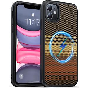 AMILIFECASES Magnetic for iPhone 11 Phone Case-Compatible with MagSafe-Carbon Fiber Texture-Slim Military Grade Drop Protection Phone Case for iPhone 11 6.1", Sunset
