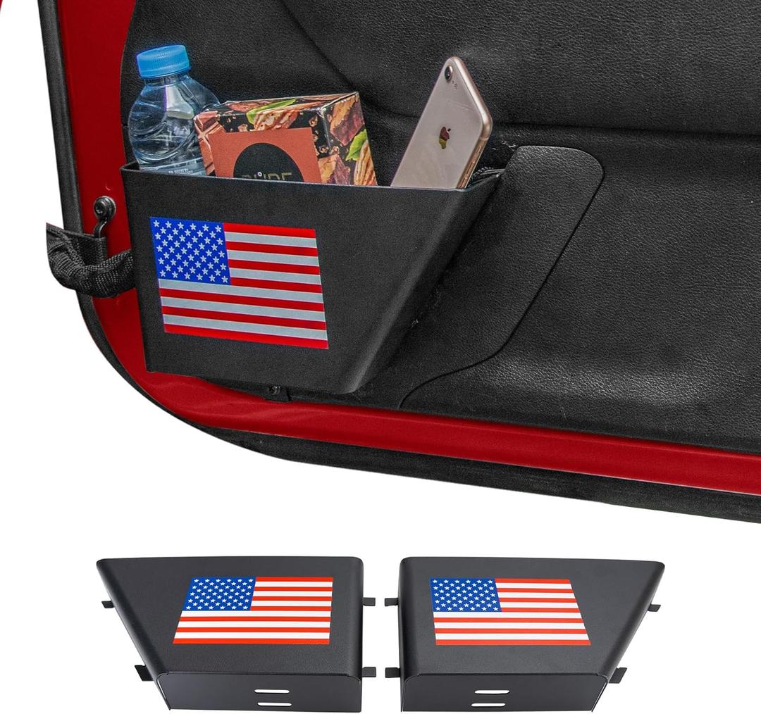 2 Pack Metal Front Door Storage Box Pockets Compatible with Jeep Wrangler JK JKU 2/4 Door 2007-2018 Side Insert Organizer for Interior Storage Accessories
