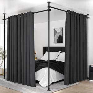 Room Divider, Curtain Rods No Drilling, Adjustable 48-120in (H) 30-140in(W) Tension Rods, Partition Hanging Room Dividers, Self Stand Curtain Divider for Room Separation (Black)