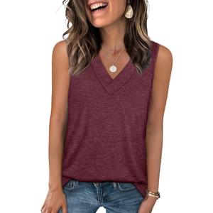 WIHOLL Tank Tops for Women Summer V Neck T Shirts Trendy Sleeveless Basic Tees Fashion Clothing (M)