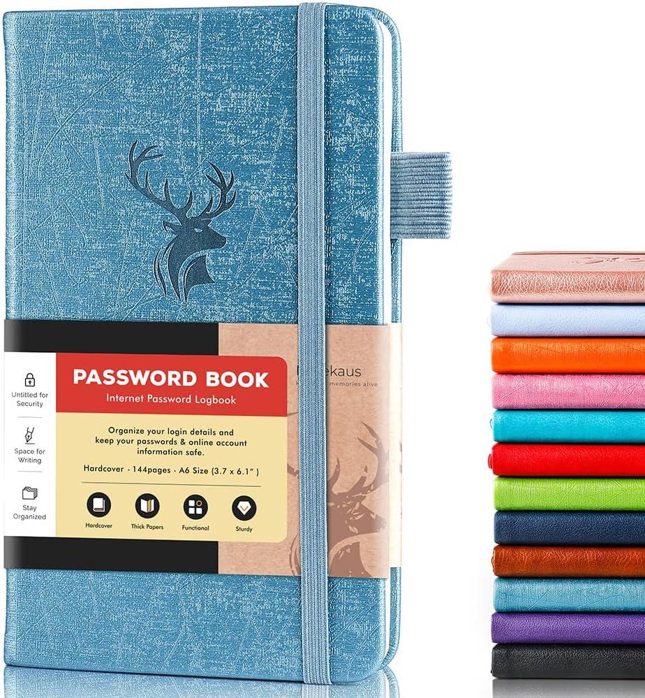 molekaus Password Book with Alphabetical Tabs Small Password Keeper with Extra Password Space to Change Password. Password Notebook for Home or Office for Internet Log In, 6.1 * 3.7in Light blue
