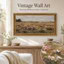 Framed Large Vintage Farmhouse Muted Wildflower Landscape Wall Art 20×40 in