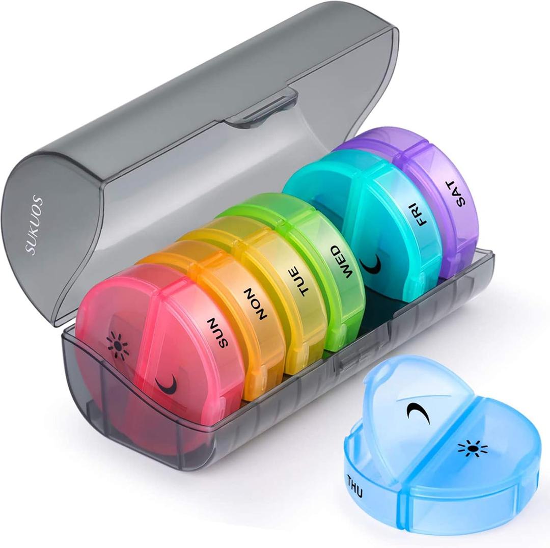 Sukuos Large Weekly Pill Organizer 2 Times a Day, Daily Pill Box 7 Day Easy to Open, Double Protection Medicine Case for Vitamin/Fish Oil/Supplements, Black (2 Pack)