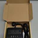 JACKYLED Alarm Clock with 4 USB Chargers Power Strip 3 Outlets 1700J Surge Protector Nightstand Dimmable Digital Clock with Dual Alarm and Snooze Function for Bedroom, Full Screen LED Display (Black)