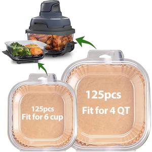 Air Fryer Liners for Ninja Crispi, Disposable 125 + 125 Pcs Ninja Crispi Accessories for Ninja Crispi 4-in-1 Portable Glass Air Fryer Cooking System, Non-Stick Ninja Crispi Liners Disposable, 5.5 Inch Square + 7.5 Inch Square