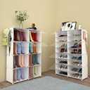 Shoe Rack Organizer, 32 Pair Shoe Storage Cabinet with Door Expandable Plastic Shoe Shelves for Closet,Entryway,Hallway,Bedroom (2 by 8, Transparent)