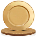 6 Pack Bead Charger Plates, 13 Inch Gold Charger Plates, Plastic Decoration Charger for Dinner Plate, Wedding Catering Event Decoration, Tabletop Decor