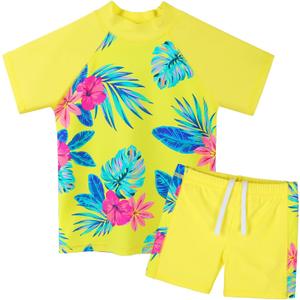 Girls Two Piece Swimsuit Floral UPF 50+ Rash Guard Set Kids Beach Swimwear