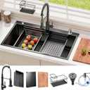 30x18 Drop in Kitchen Sink with Faucet & Accessories, Black Stainless Steel Workstation Sink, 16 Gauge Single Bowl Top Mount, Deep Bowl Design, Modern Kitchen & Commercial Use, 30*18in