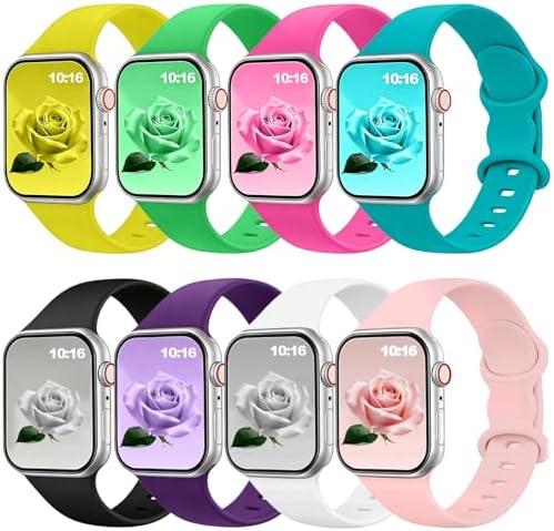 8 Pack Bands Compatible with Apple Watch Band 38mm 40mm 41mm 42mm 44mm 45mm 46mm 49mm for Women Men, Soft Silicone Sport Strap for iWatch Series Ultra 11 10 9 8 7 6 5 4 3 2 1 SE/SE 2nd/SE 3nd